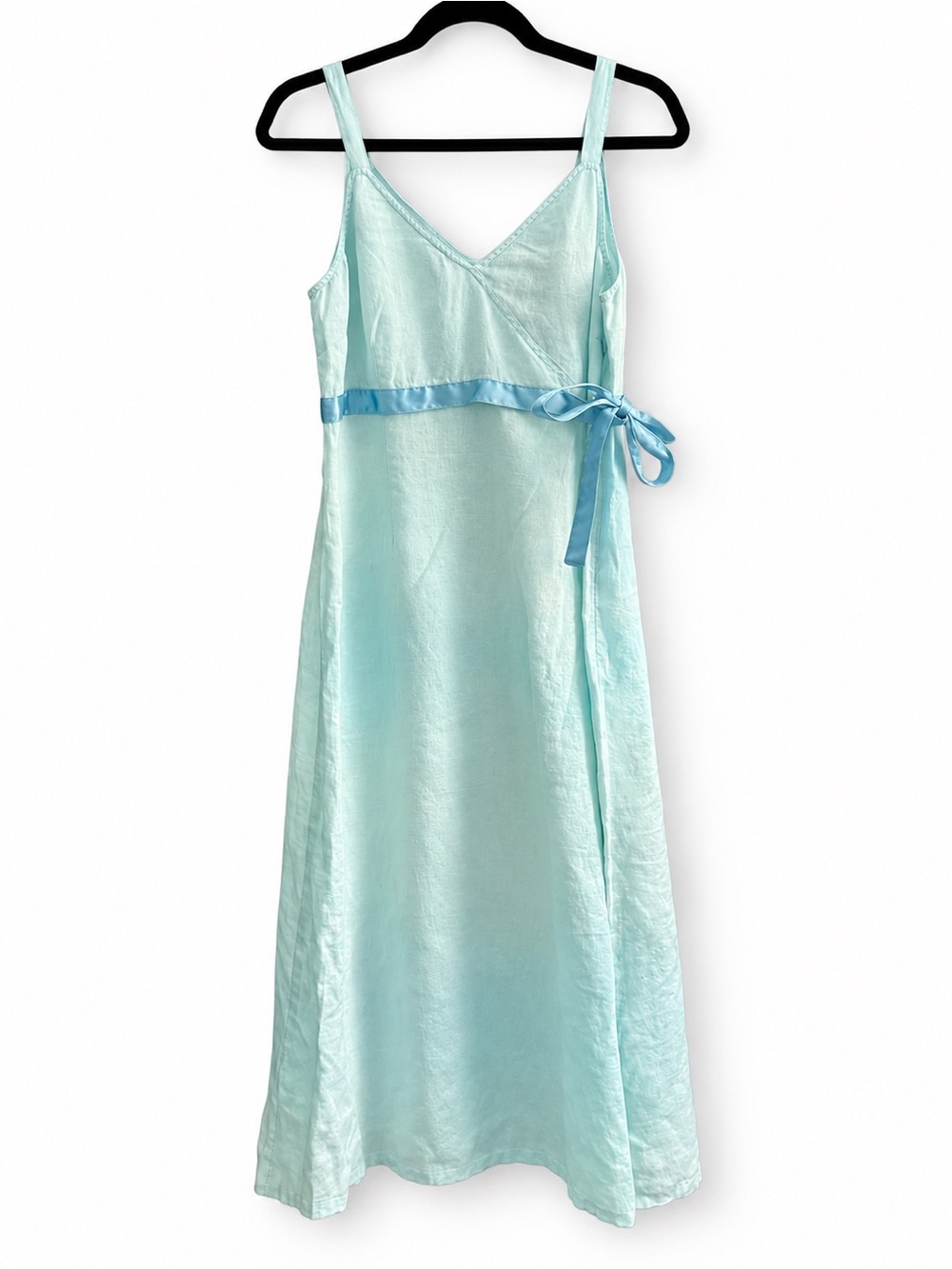 Vintage 90s Willi Smith Light Aqua Satin-Trim Midi Slip Dress